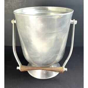 VTG Mid-Century NASCO Italy Ice Bucket Aluminum Ice Bucket Teak Handle No Lid